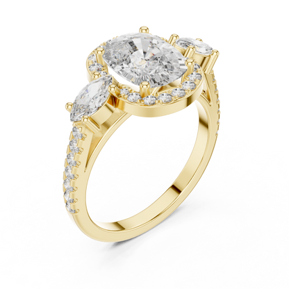 2.75Ct Romantic Cushion  Halo Ring • Marquise Trio Diamond Engagement Ring • Wedding  Gift
