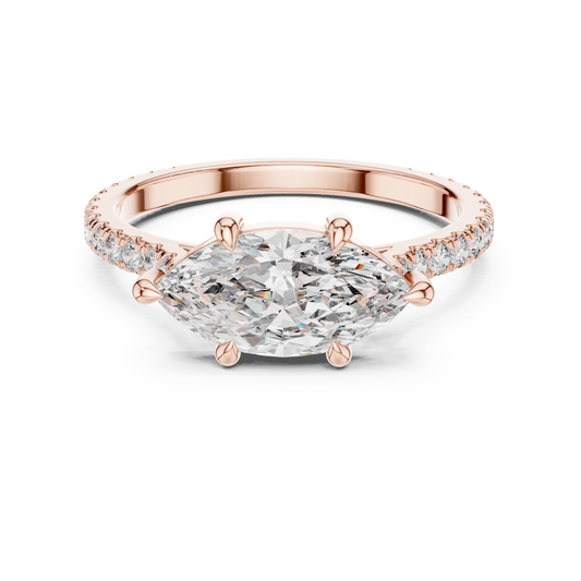 1.50Ct Elongated Marquise Engagement Ring • Classic Pave Band • Luxurious Bridal Ring