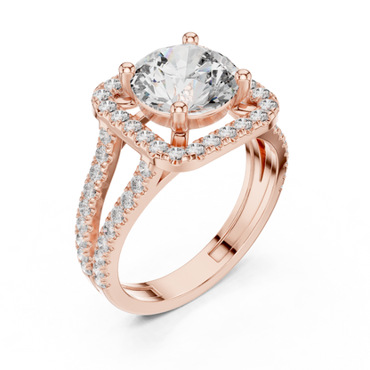 2.10CtClassic Split Shank Solitaire • Halo Lab Diamond  Ring • 14K Gold Bridal Ring • Anniversary Gift