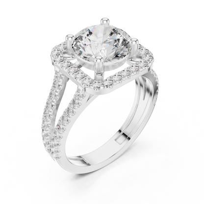 2.10CtClassic Split Shank Solitaire • Halo Lab Diamond  Ring • 14K Gold Bridal Ring • Anniversary Gift