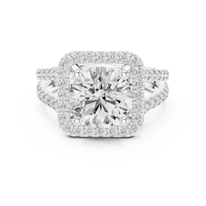 2.10CtClassic Split Shank Solitaire • Halo Lab Diamond  Ring • 14K Gold Bridal Ring • Anniversary Gift