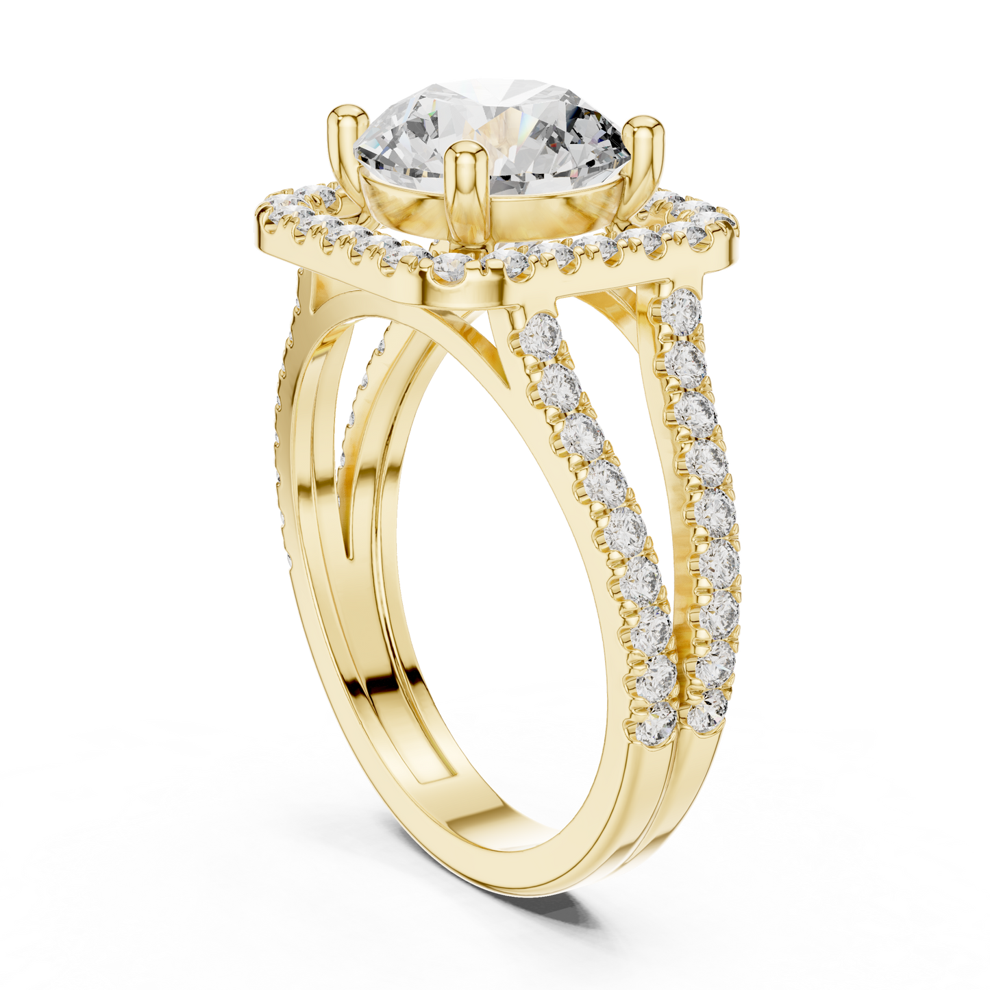 2.10CtClassic Split Shank Solitaire • Halo Lab Diamond  Ring • 14K Gold Bridal Ring • Anniversary Gift