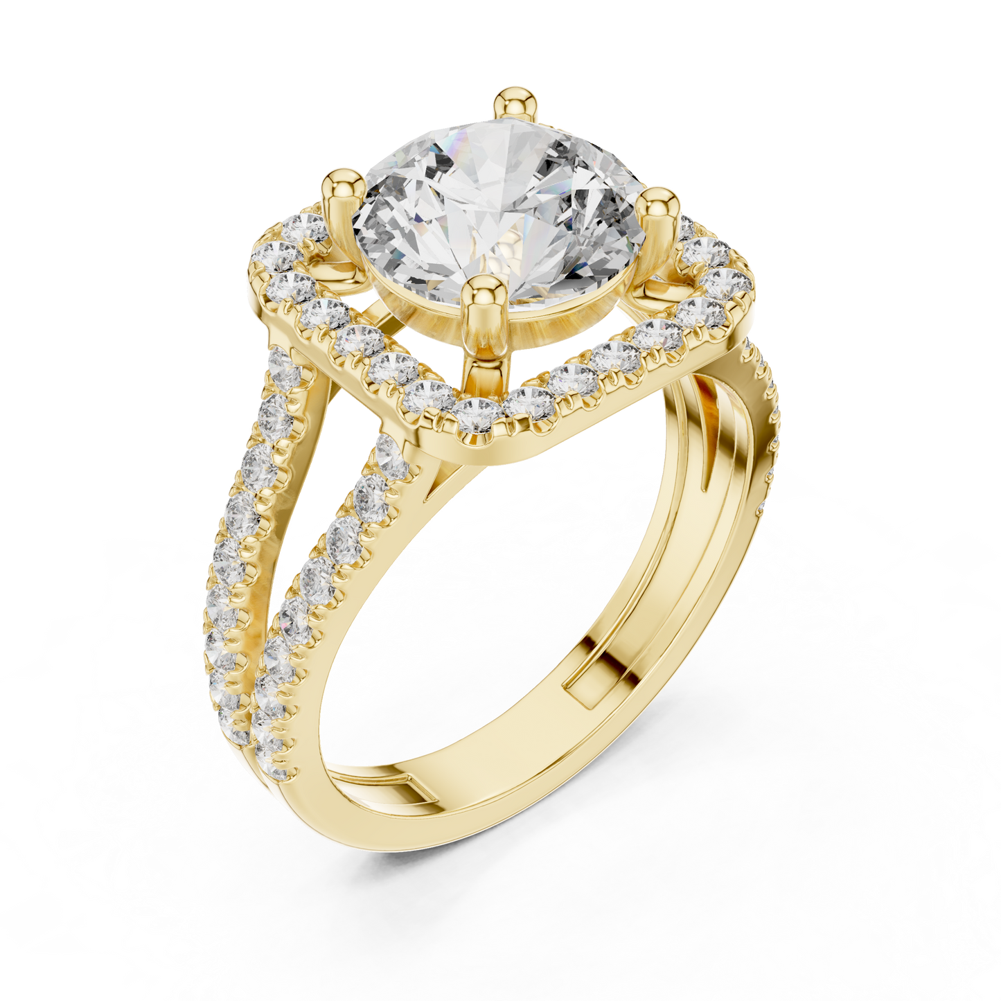 2.10CtClassic Split Shank Solitaire • Halo Lab Diamond  Ring • 14K Gold Bridal Ring • Anniversary Gift