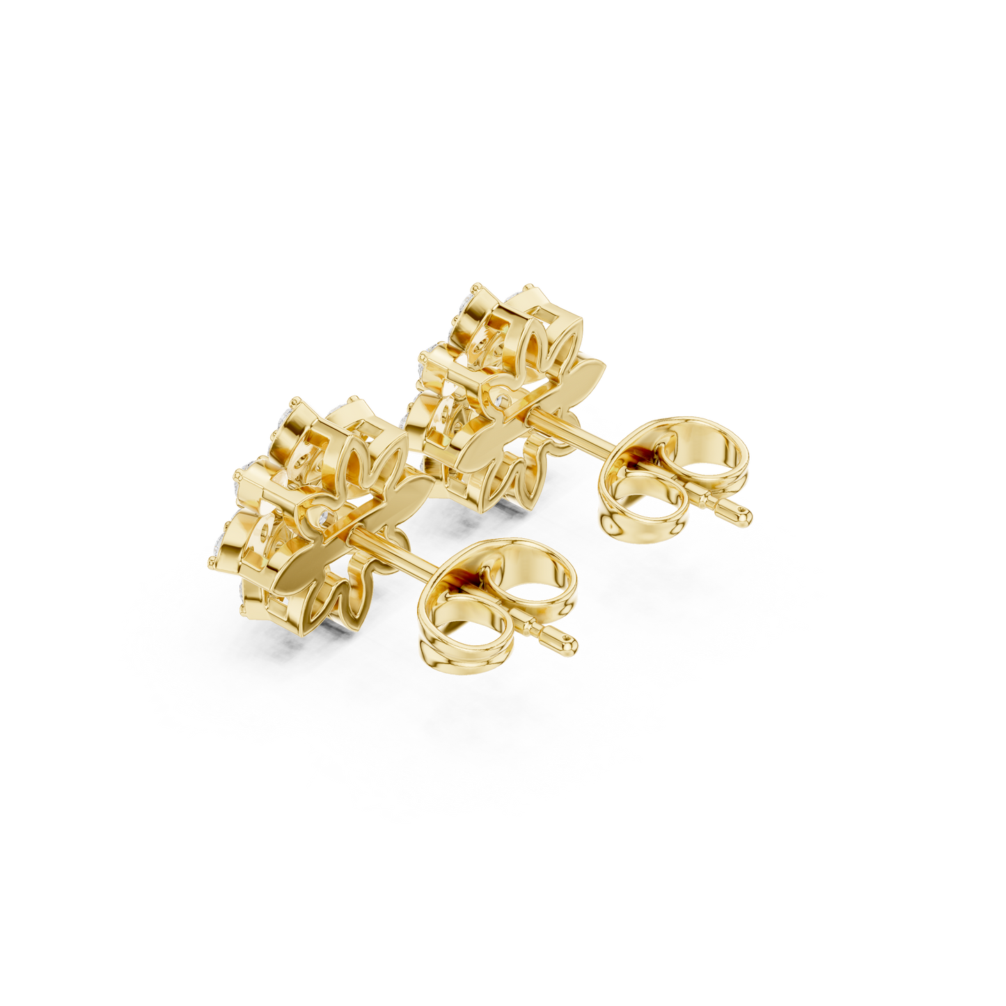 Dainty 14K Gold Flower Diamond Studs Cluster Design Round Cut Lab Grown Diamonds Perfect Luxury Gift for Her