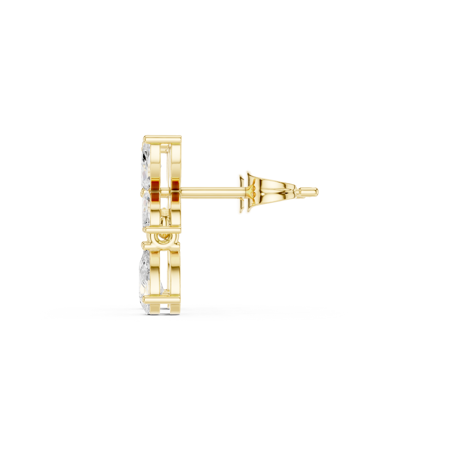 Detailed CAD Design Of Gold Butterfly Earrings With Marquise And Pear Cut Diamonds For Jewelry Quality Display