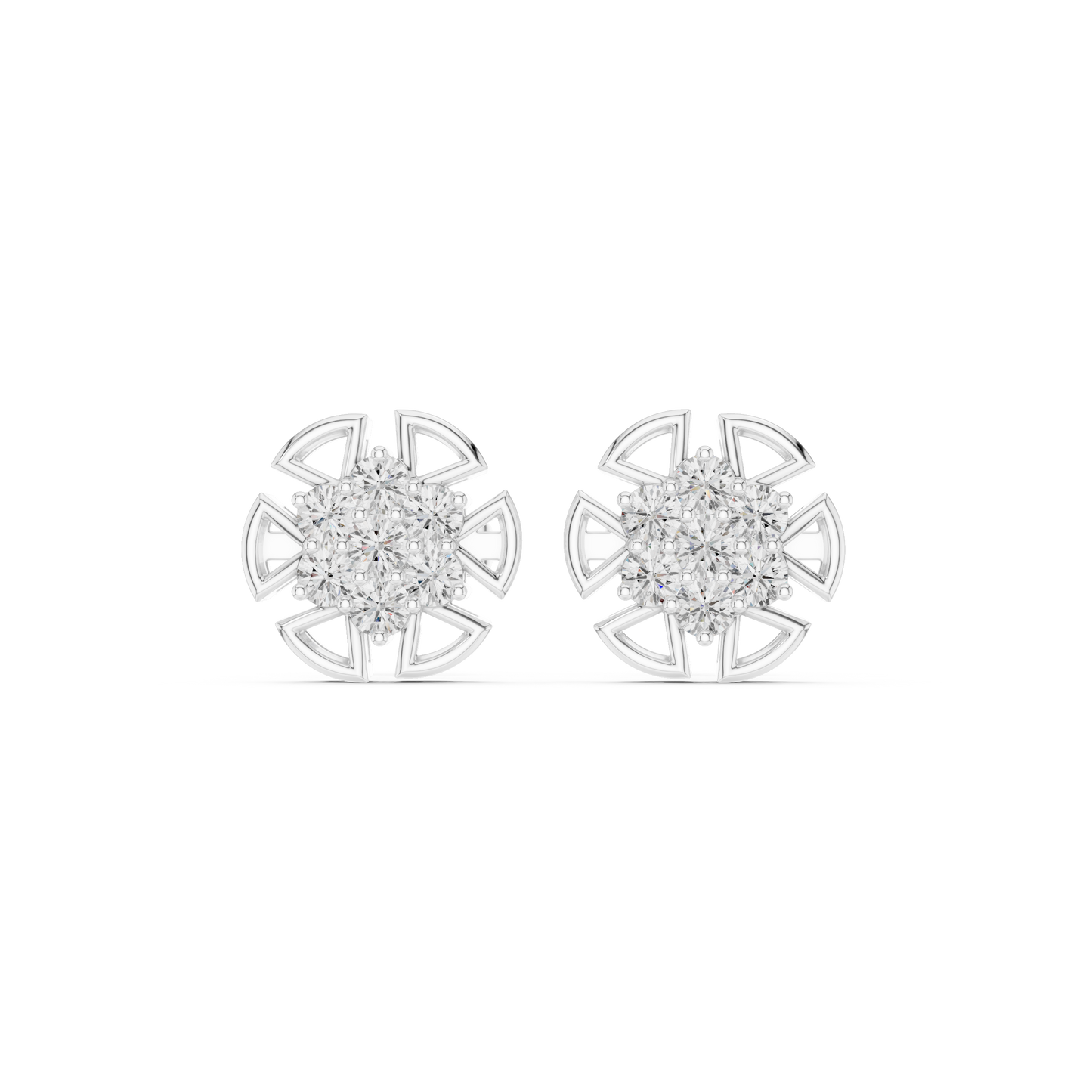 Detailed Macro Shot Of Round Lab Grown Diamond Stones Set In Solid 14K Gold Stud Earrings For Jewelry Shop