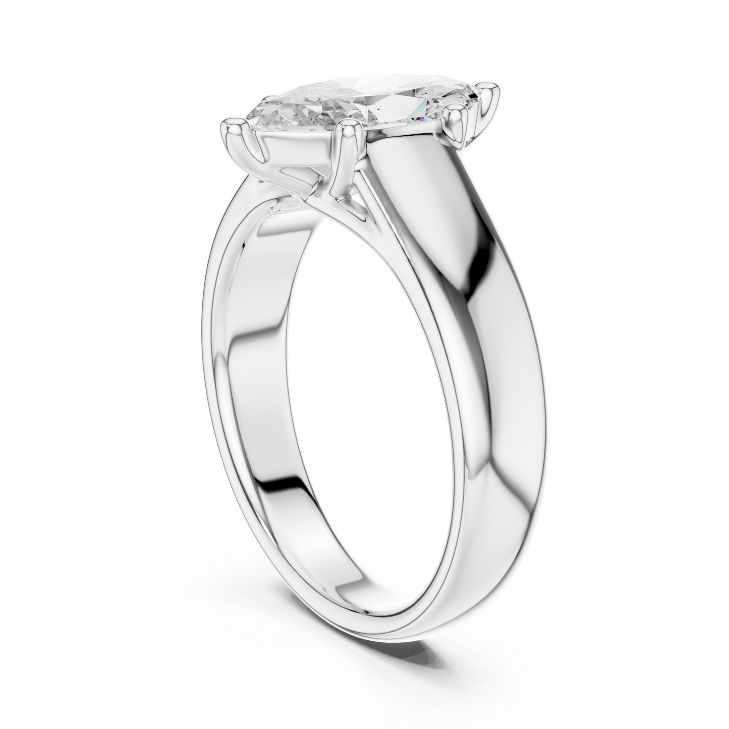 Detailed View Of Hallmark And Internal Band Stamp On Authentic 14K Gold Marquise Lab Diamond Ring For Quality Assurance Search
