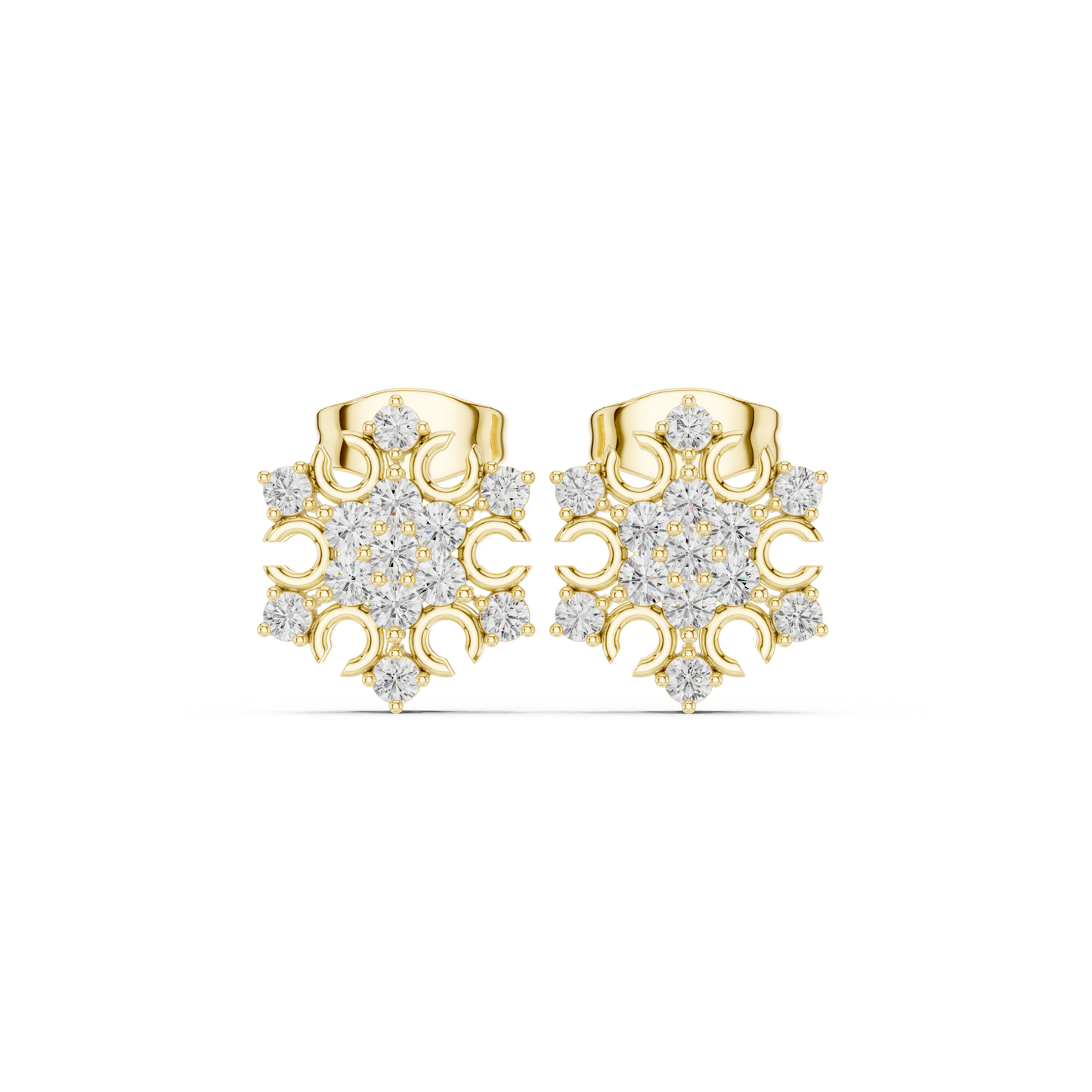 Detailed group shot of the earrings resting on a velvet surface capturing the warmth of the 14K gold and the cool sparkle of the lab grown diamonds designed for Pinterest boards and Google image shopping ads