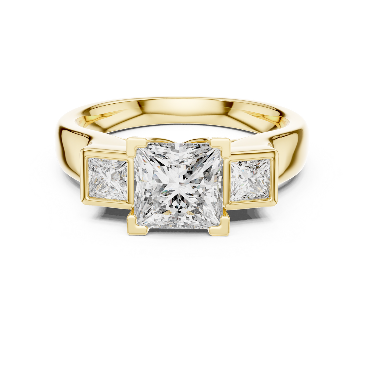 Detailed shot of the ring shank and pave accent diamonds showing the high polish of the 14K gold and the precision of the diamond setter which is crucial for customers evaluating the manufacturing quality and finish of the gold engagement ring.

