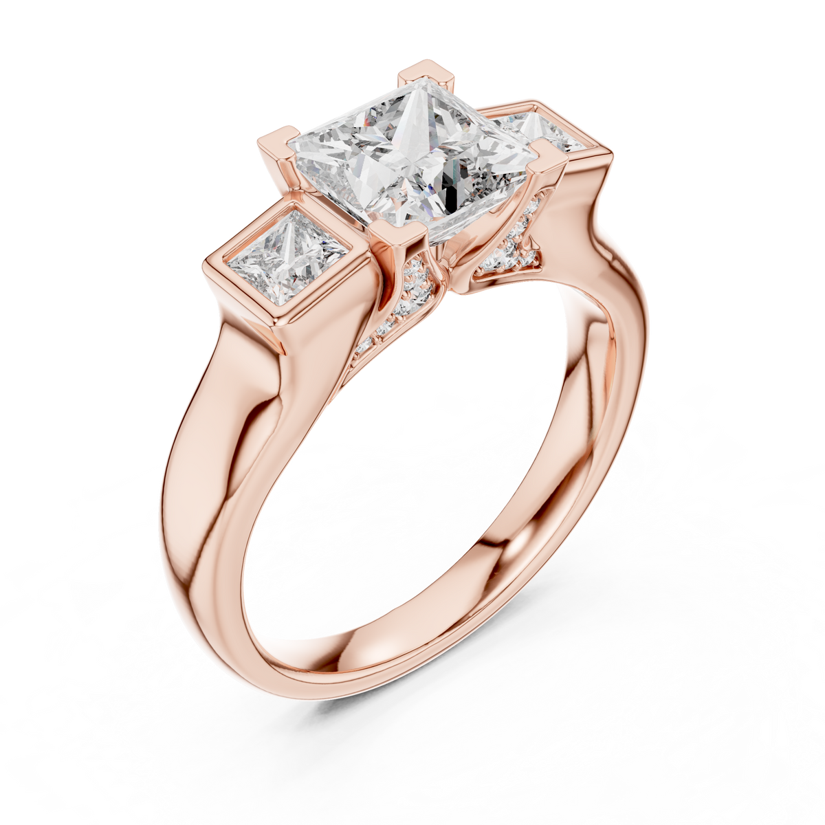 Detailed side profile view of a 14K Gold Lab Grown Diamond Ring highlighting the precise engineering of the bezel setting and the artisan pave work on the shank perfect for customers looking for craftsmanship and durability in their fine gold jewelry.

