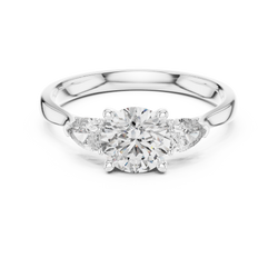 Detailed under gallery perspective showing the sturdy secure prong basket design and comfortable inner band hallmark stamp on a solid gold custom wedding ring.


