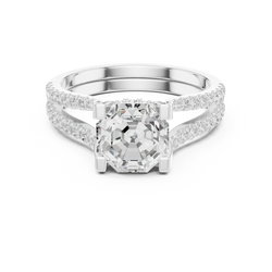 Detailed view of the 14K gold hallmark and the precision setting of 59 stones on the pave band showing professional jewelry manufacturing
