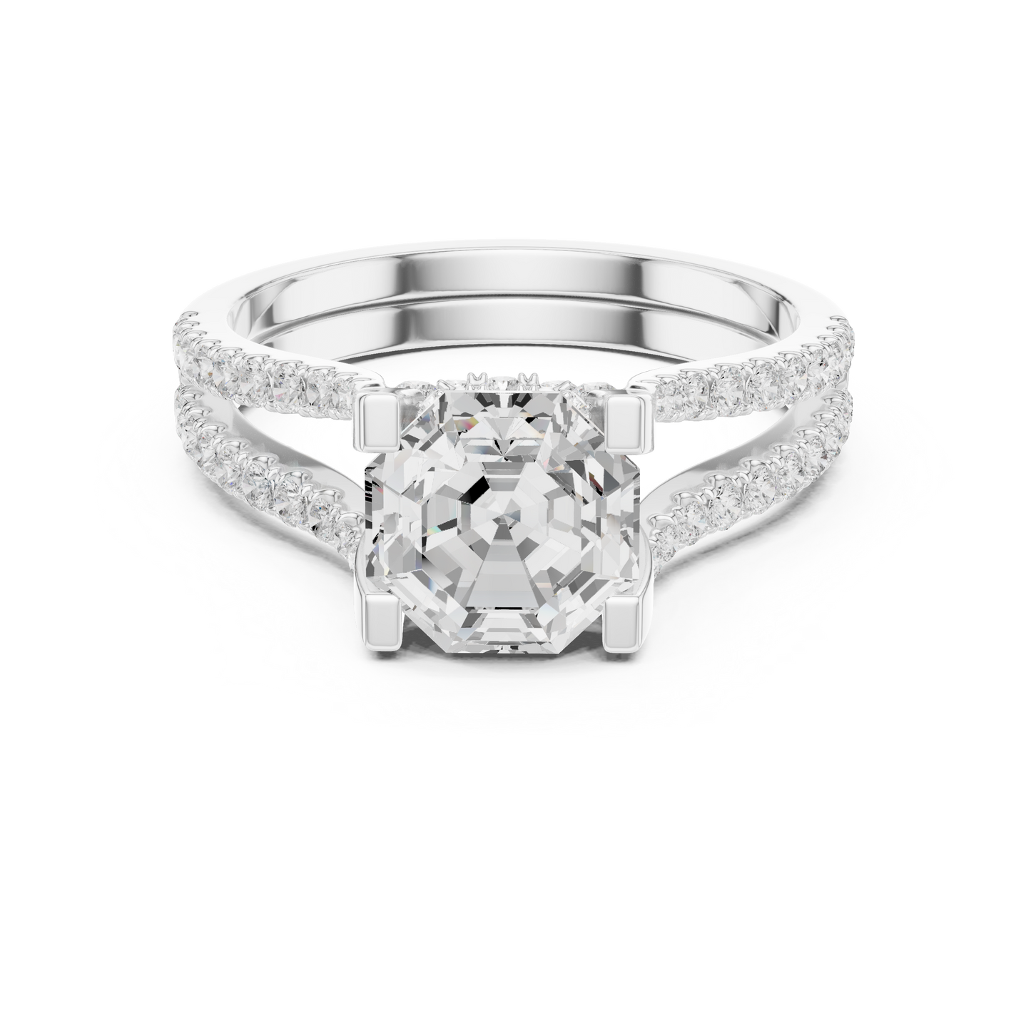 Detailed view of the 14K gold hallmark and the precision setting of 59 stones on the pave band showing professional jewelry manufacturing
