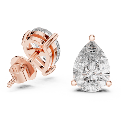 Pear Cut Diamond Stud Earrings in 925 Sterling Silver | Luxury Minimal Bridal Diamond Studs | By-Appointment Pear Diamond Solitaire Studs