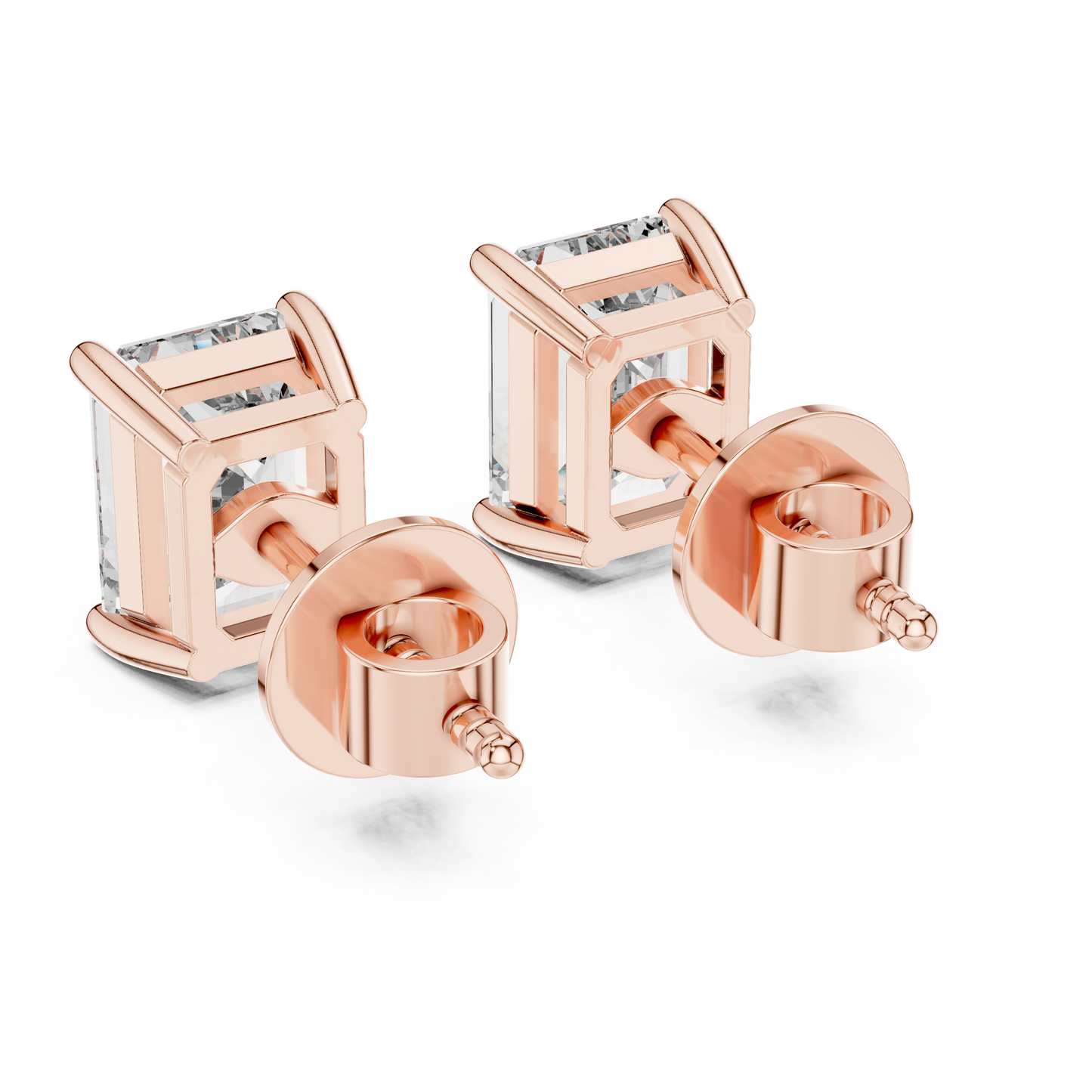 Certified Emerald Cut Diamond Stud Earrings – Timeless Gift for Her - Silver Rose Plated Emerald Cut Stud Earrings – Bridal Everyday Wear
