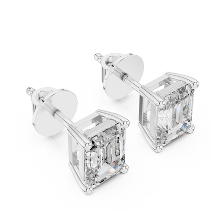 Certified Emerald Cut Diamond Stud Earrings – Timeless Gift for Her - Silver Rose Plated Emerald Cut Stud Earrings – Bridal Everyday Wear