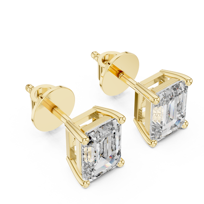 Certified Emerald Cut Diamond Stud Earrings – Timeless Gift for Her - Silver Rose Plated Emerald Cut Stud Earrings – Bridal Everyday Wear