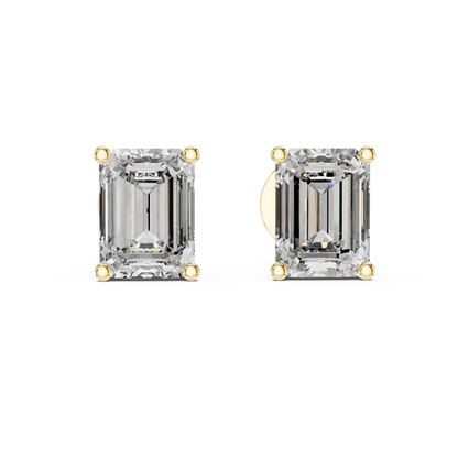 Certified Emerald Cut Diamond Stud Earrings – Timeless Gift for Her - Silver Rose Plated Emerald Cut Stud Earrings – Bridal Everyday Wear