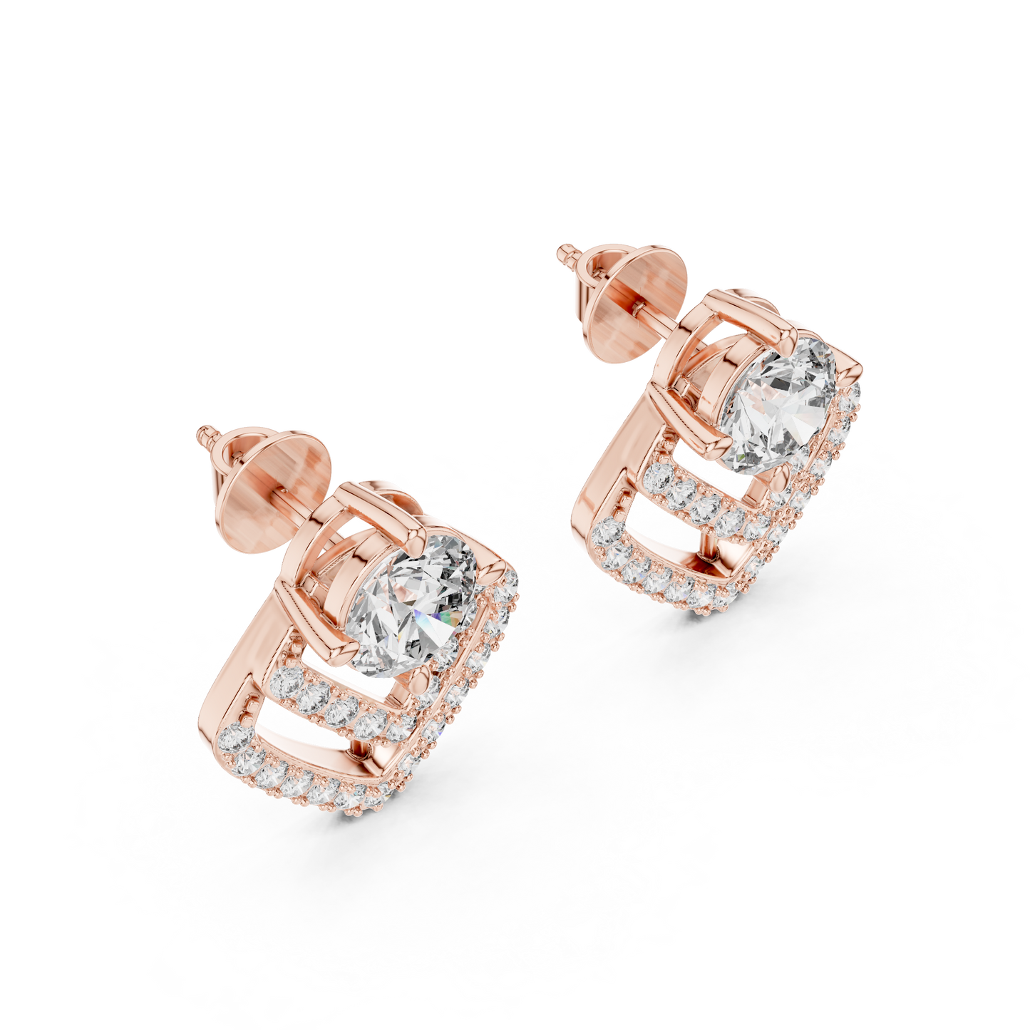 Anniversary Gift Diamond Stud Earrings – Round Solitaire Pavé - Cathedral Frame Diamond Stud Earrings – Double Row Chevron Halo