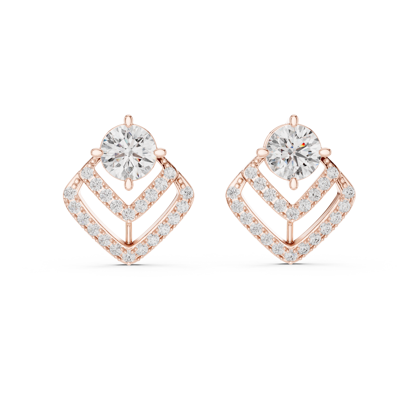 Anniversary Gift Diamond Stud Earrings – Round Solitaire Pavé - Cathedral Frame Diamond Stud Earrings – Double Row Chevron Halo