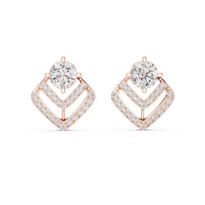 Anniversary Gift Diamond Stud Earrings – Round Solitaire Pavé - Cathedral Frame Diamond Stud Earrings – Double Row Chevron Halo
