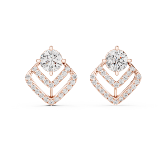 Anniversary Gift Diamond Stud Earrings – Round Solitaire Pavé - Cathedral Frame Diamond Stud Earrings – Double Row Chevron Halo