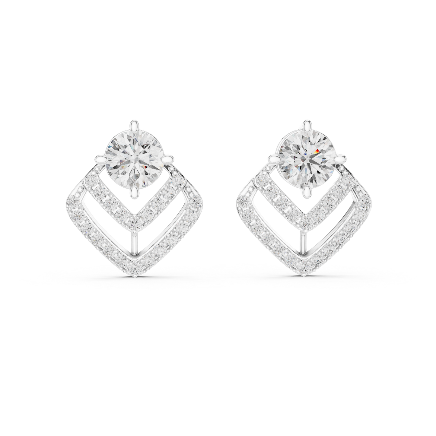 Anniversary Gift Diamond Stud Earrings – Round Solitaire Pavé - Cathedral Frame Diamond Stud Earrings – Double Row Chevron Halo