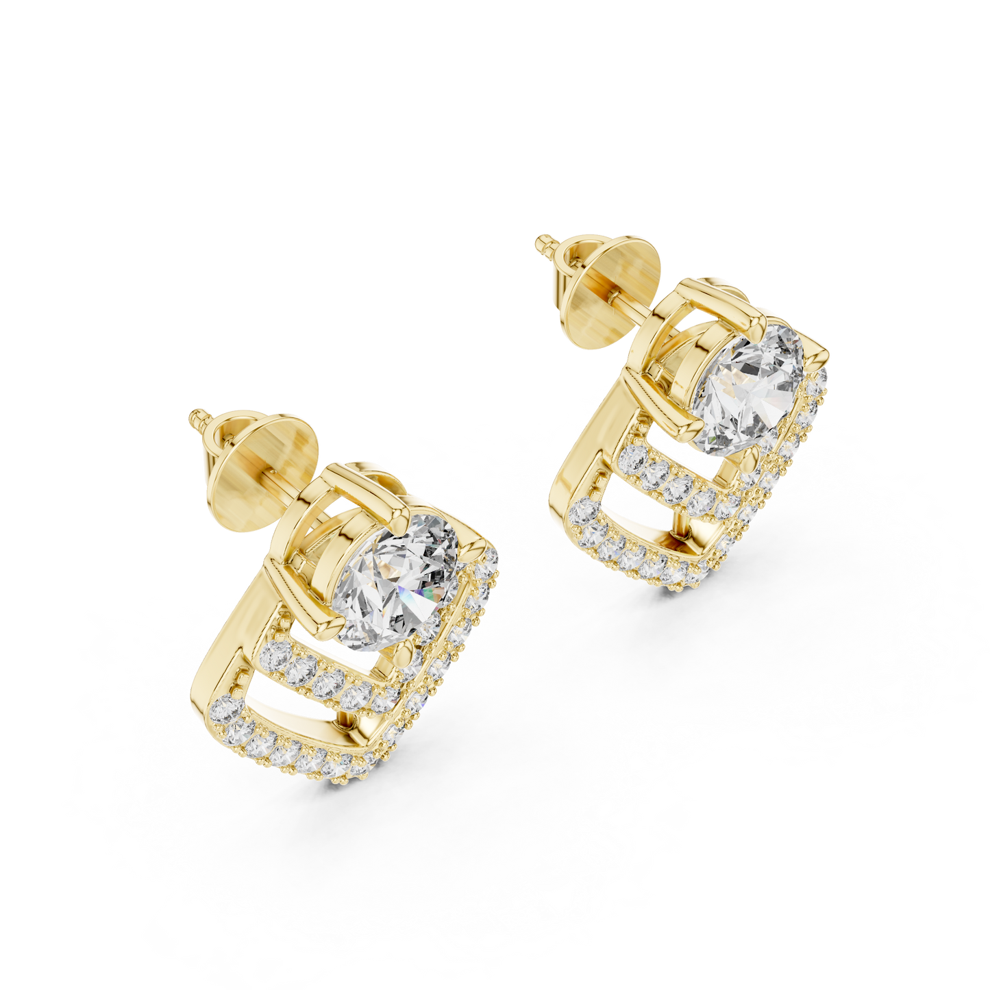 Anniversary Gift Diamond Stud Earrings – Round Solitaire Pavé - Cathedral Frame Diamond Stud Earrings – Double Row Chevron Halo