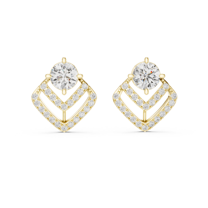Anniversary Gift Diamond Stud Earrings – Round Solitaire Pavé - Cathedral Frame Diamond Stud Earrings – Double Row Chevron Halo