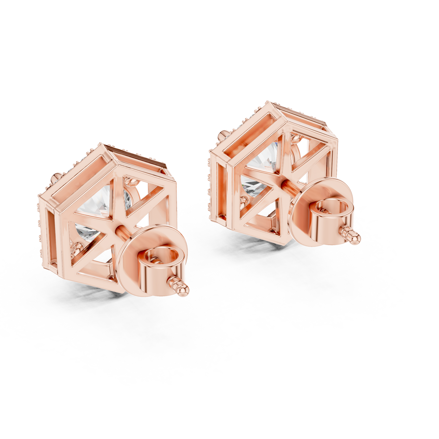 Brilliant Round Diamond Stud Earrings with Hexagon Halo – Bestseller Design - Aristocrat Hexagon Halo Diamond Stud Earrings – Luxury Standard