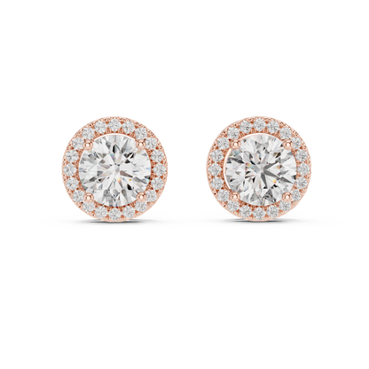 Heritage Halo Stud Earrings – Timeless Round Cut Splendour - Dazzling Halo Diamond Stud Earrings – Yellow Gold Statement Studs
