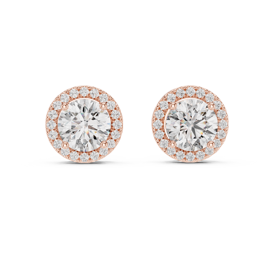 Heritage Halo Stud Earrings – Timeless Round Cut Splendour - Dazzling Halo Diamond Stud Earrings – Yellow Gold Statement Studs