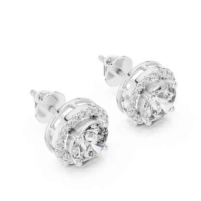 Heritage Halo Stud Earrings – Timeless Round Cut Splendour - Dazzling Halo Diamond Stud Earrings – Yellow Gold Statement Studs