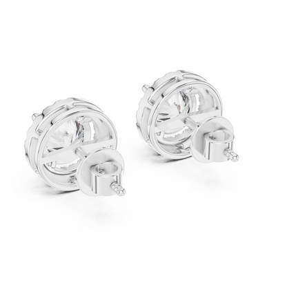 Heritage Halo Stud Earrings – Timeless Round Cut Splendour - Dazzling Halo Diamond Stud Earrings – Yellow Gold Statement Studs