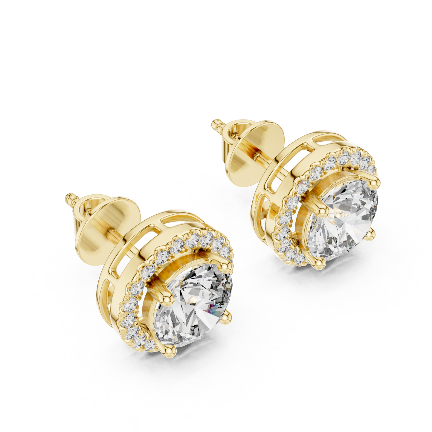 Heritage Halo Stud Earrings – Timeless Round Cut Splendour - Dazzling Halo Diamond Stud Earrings – Yellow Gold Statement Studs
