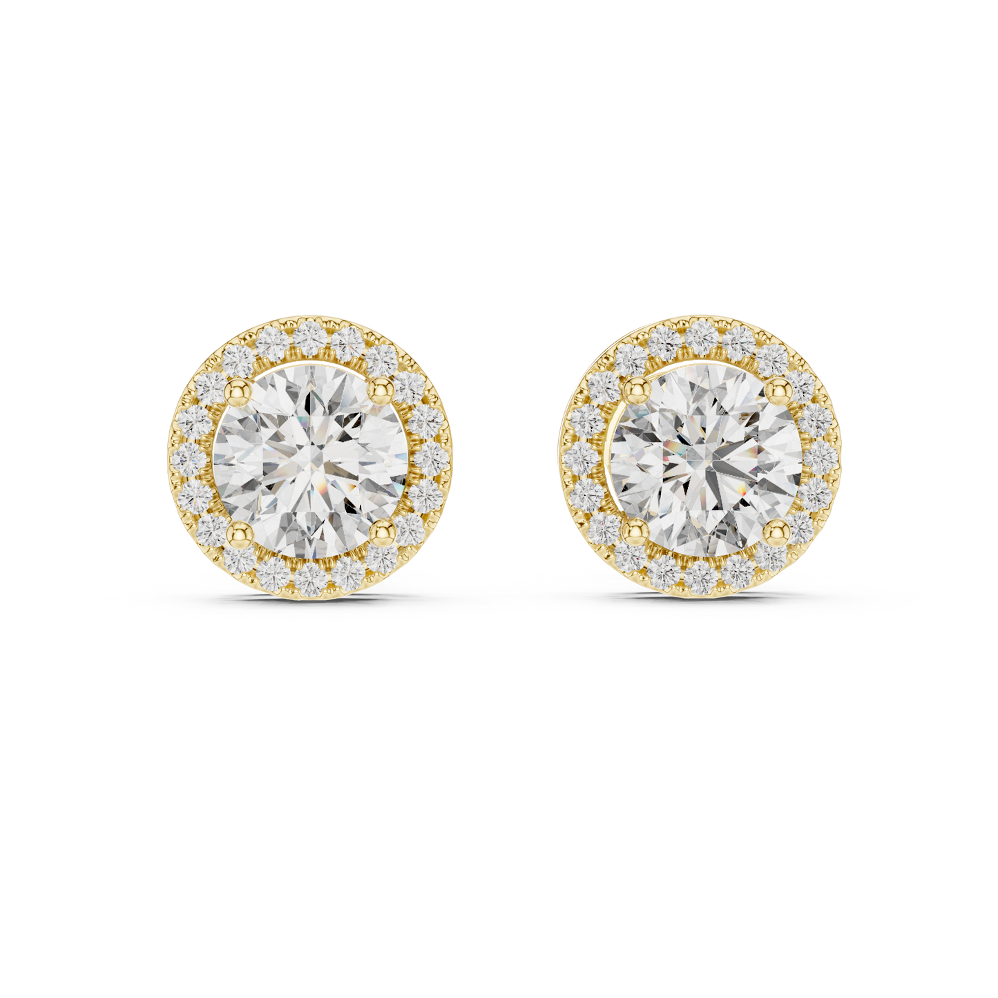 Heritage Halo Stud Earrings – Timeless Round Cut Splendour - Dazzling Halo Diamond Stud Earrings – Yellow Gold Statement Studs