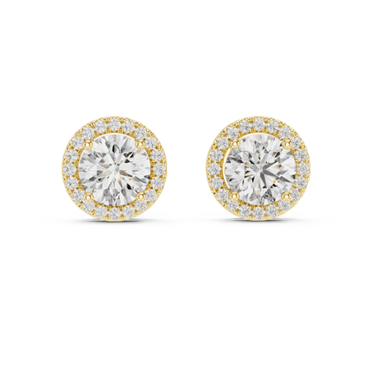 Heritage Halo Stud Earrings – Timeless Round Cut Splendour - Dazzling Halo Diamond Stud Earrings – Yellow Gold Statement Studs