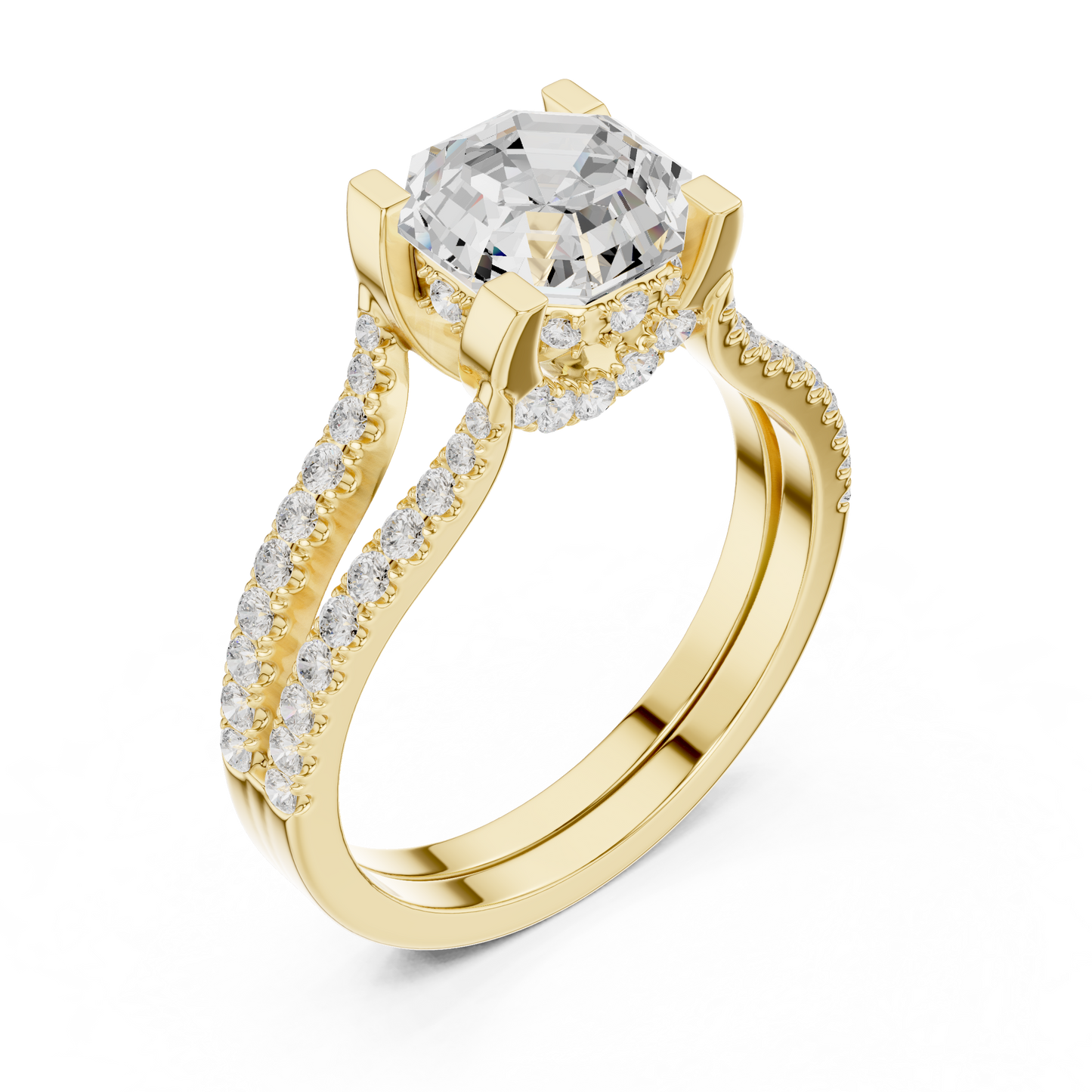 Elegant Modern 14K Gold Bridal Ring With Octagon Stone And Hidden Halo Details For Anniversary