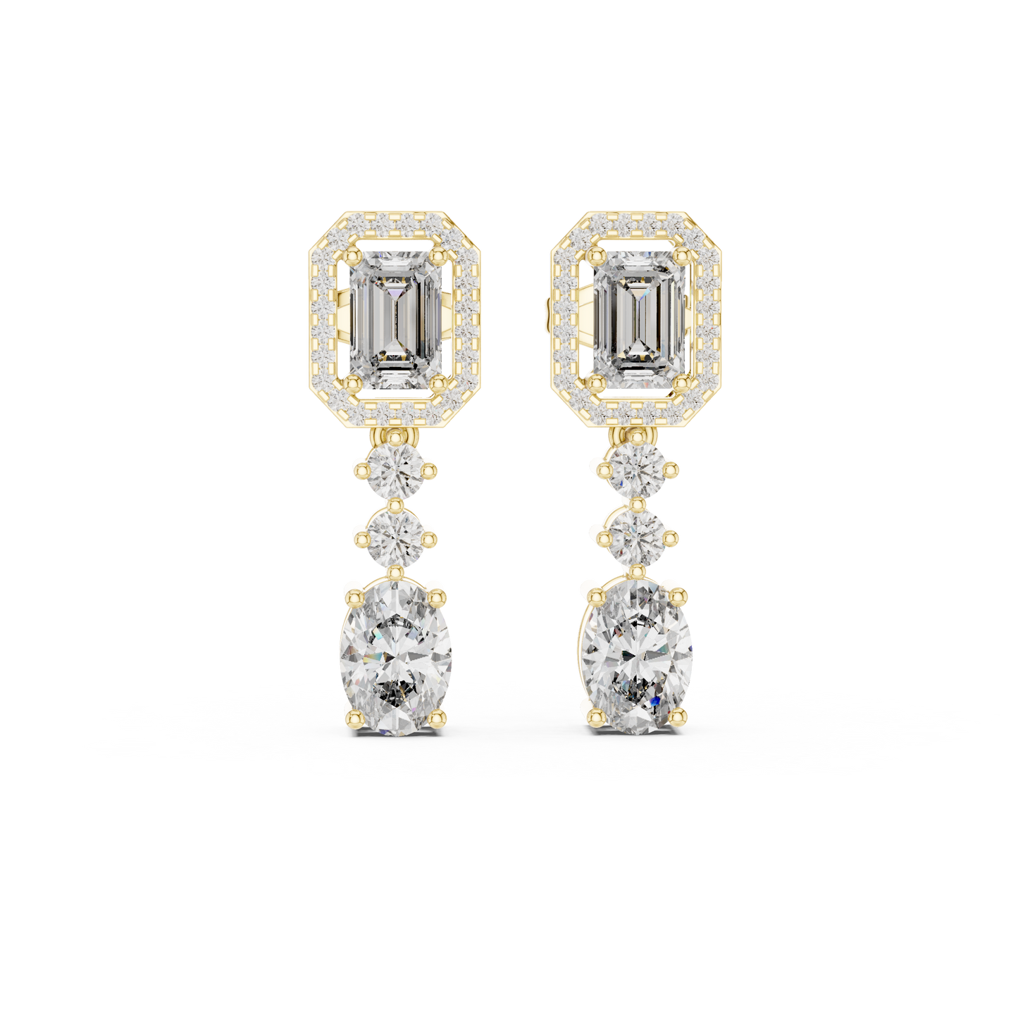 Emerald Cut Diamond Dangle Earrings | Gold Bridal