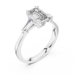 Emerald Cut Lab Diamond Three Stone Velvet Box View