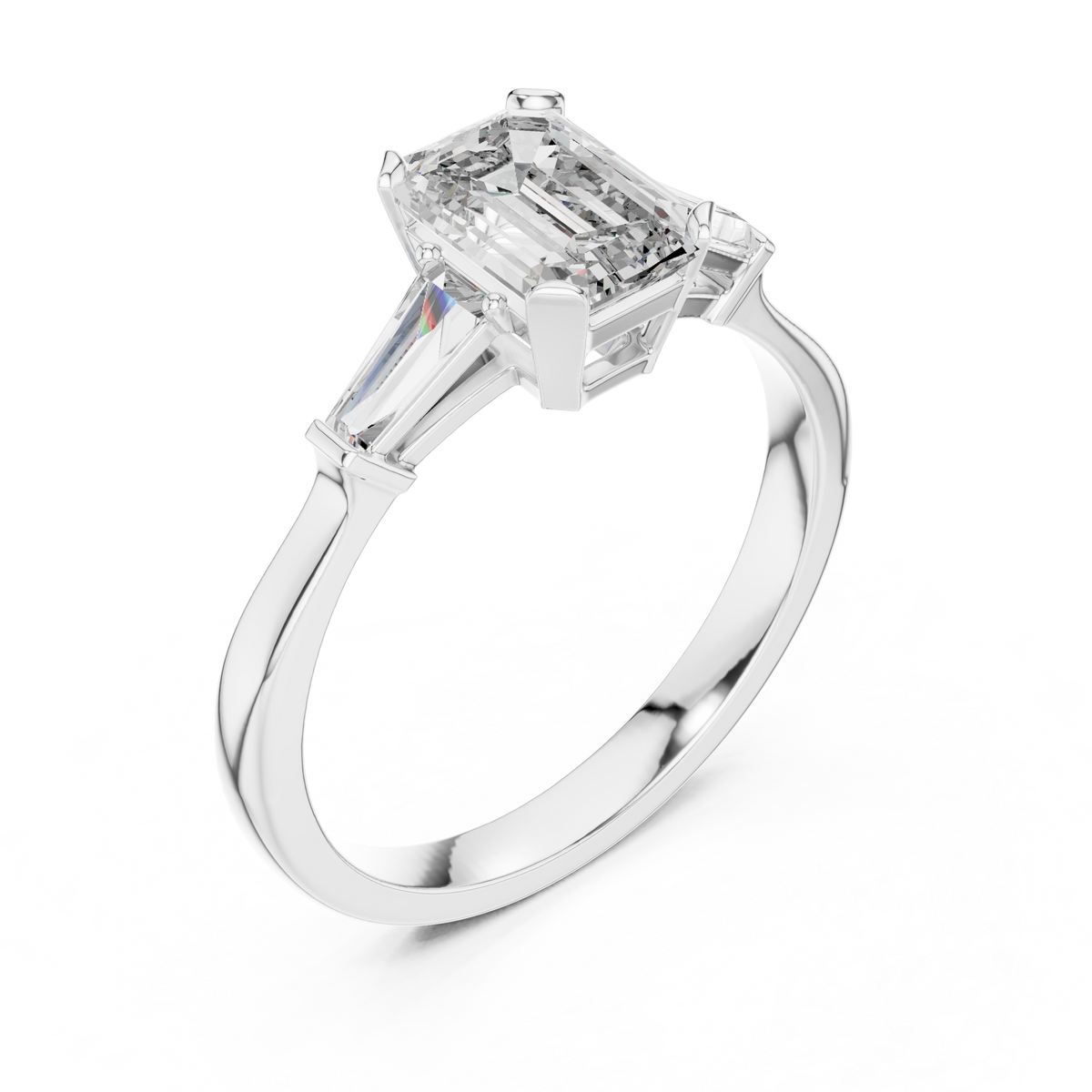 Emerald Cut Lab Diamond Three Stone Velvet Box View