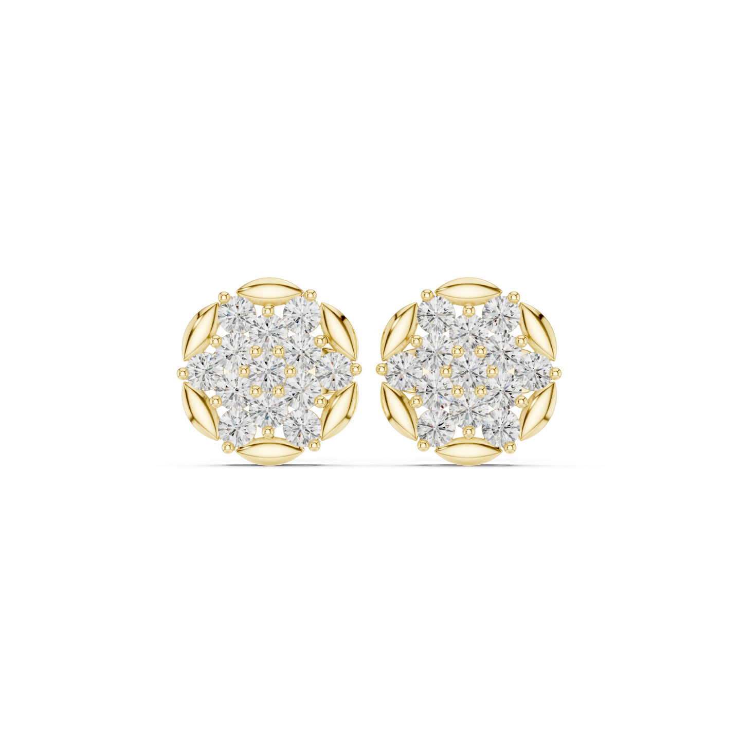 Ethical 14K Gold Floral Cluster Diamond Earrings Lab Grown Stones Minimalist Design Fine Jewelry Studs for Elegant Women Gifts
