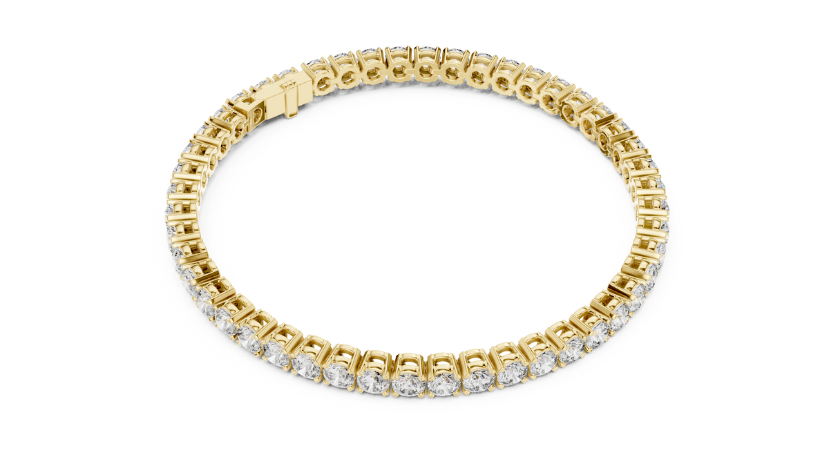 Etsy Listing Photo 11 - 14K Gold Lab Diamond Tennis Bracelet - 18K Solid Gold Collet Bracelet - Round Cut Diamond Bracelet - Gift for Her. Natural Soft Lighting View: Soft ambient window light shot highlighting subtle gemstone color undertones and clean metallic reflections. Handcrafted Collet Setting / Round Bezel Setting with Flexible Articulated Link Chain and Moissanite Lab Diamond. High-search keywords: 14K Gold Bracelet, Lab Diamond Bracelet, Tennis Bracelet, Gold Tennis Bracelet, 10K Gold Jewelry, 18