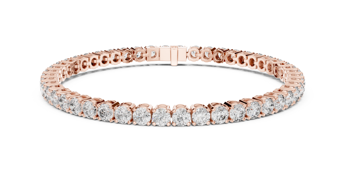 Etsy Listing Photo 1 - 14K Gold Lab Diamond Tennis Bracelet - 18K Solid Gold Collet Bracelet - Round Cut Diamond Bracelet - Gift for Her. Main Front Studio View: High-resolution professional studio photography highlighting central stone brilliance, color clarity, and solid gold luster. Handcrafted Collet Setting / Round Bezel Setting with Flexible Articulated Link Chain and Moissanite Lab Diamond. High-search keywords: 14K Gold Bracelet, Lab Diamond Bracelet, Tennis Bracelet, Gold Tennis Bracelet, 10K Gold 