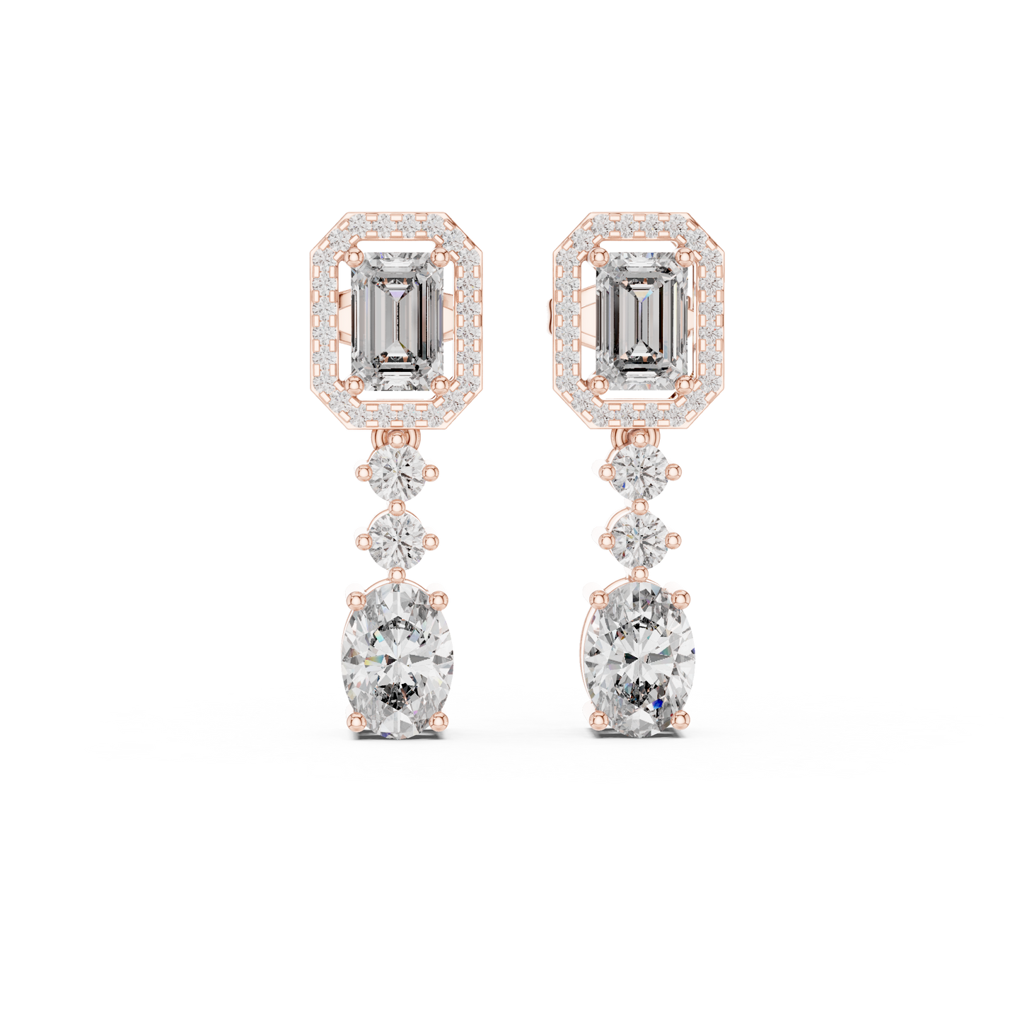 Finite edition diamond drop earrings - back angle showing post and hinge closure