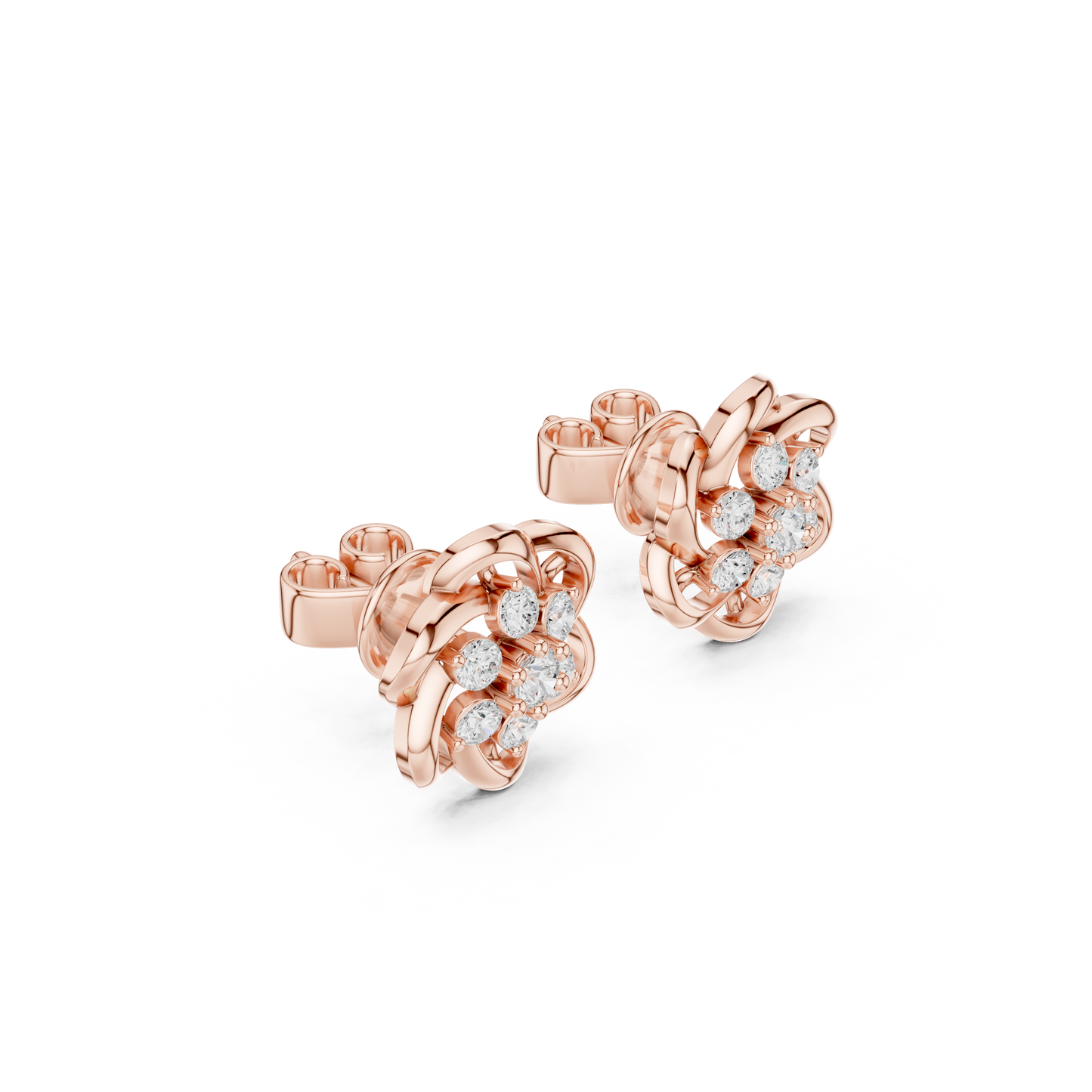 Floral diamond stud earrings - front view