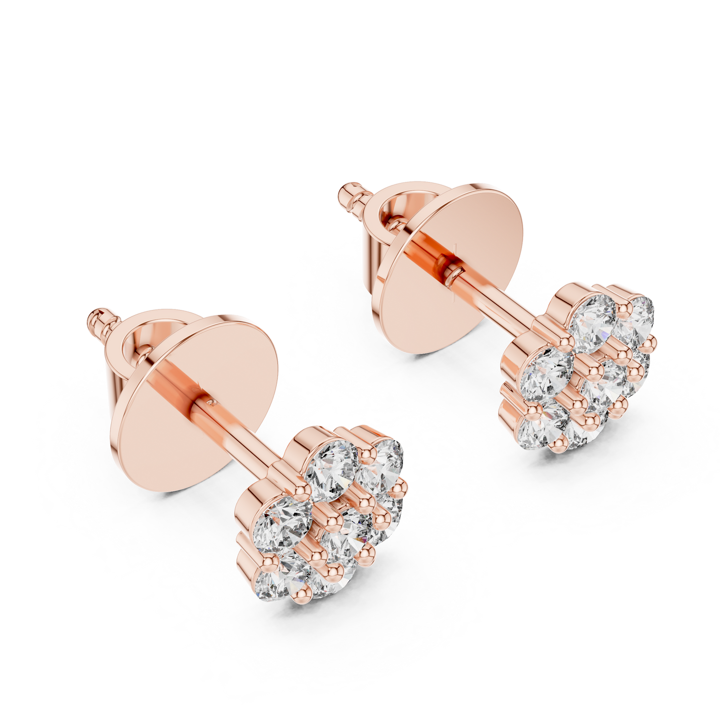 Flower cluster round cut stud earrings in 925 sterling silver - front view