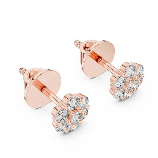 Flower cluster round cut stud earrings in 925 sterling silver - front view