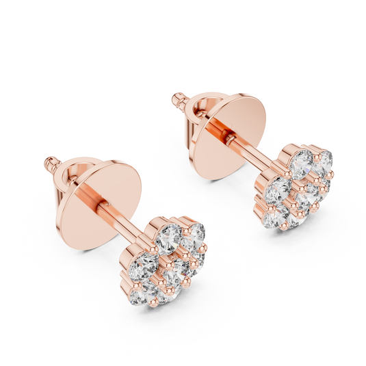 Flower cluster round cut stud earrings in 925 sterling silver - front view