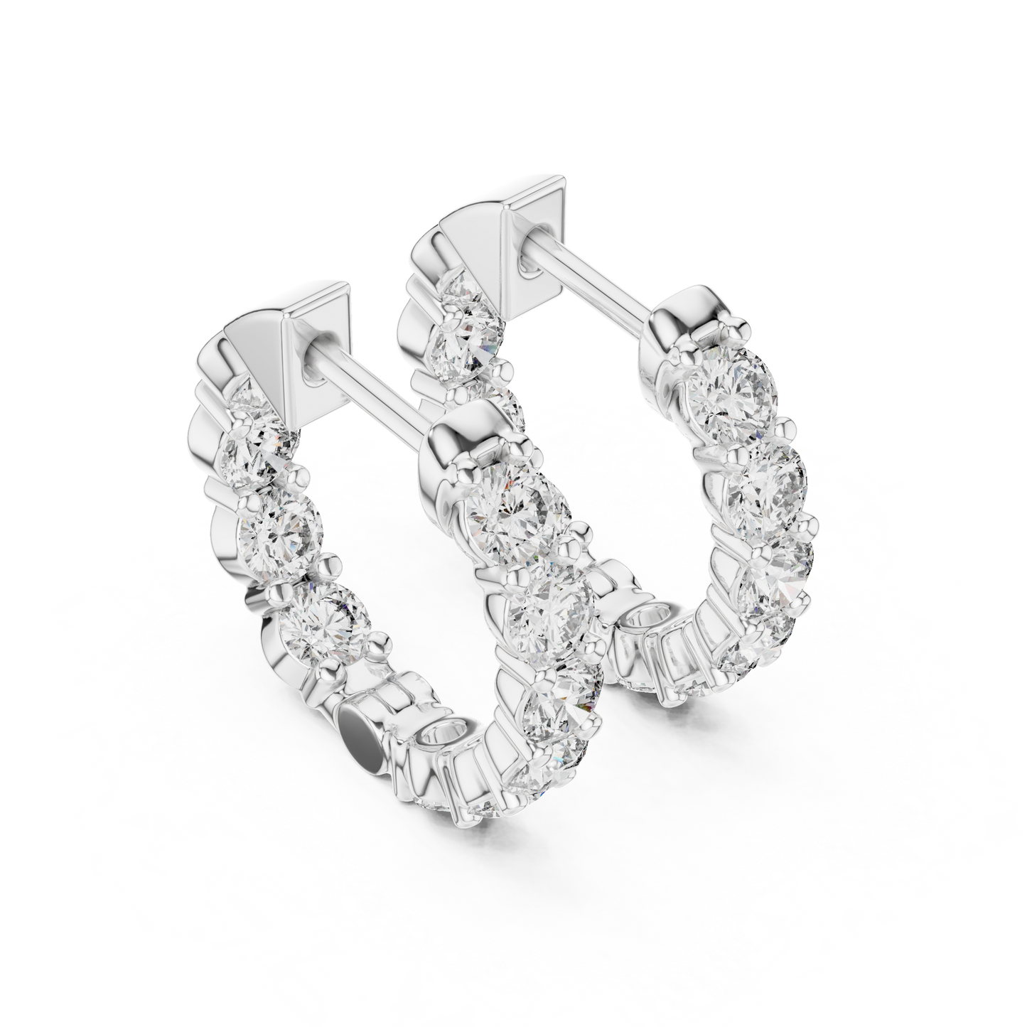 Full Eternity Diamond Huggie Earring Pair - Top Down View in silver